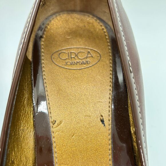 Joan & David Presley Brown Leather Patent Leather Horse-Bit Heeled Loafer 9M - Picture 6 of 15